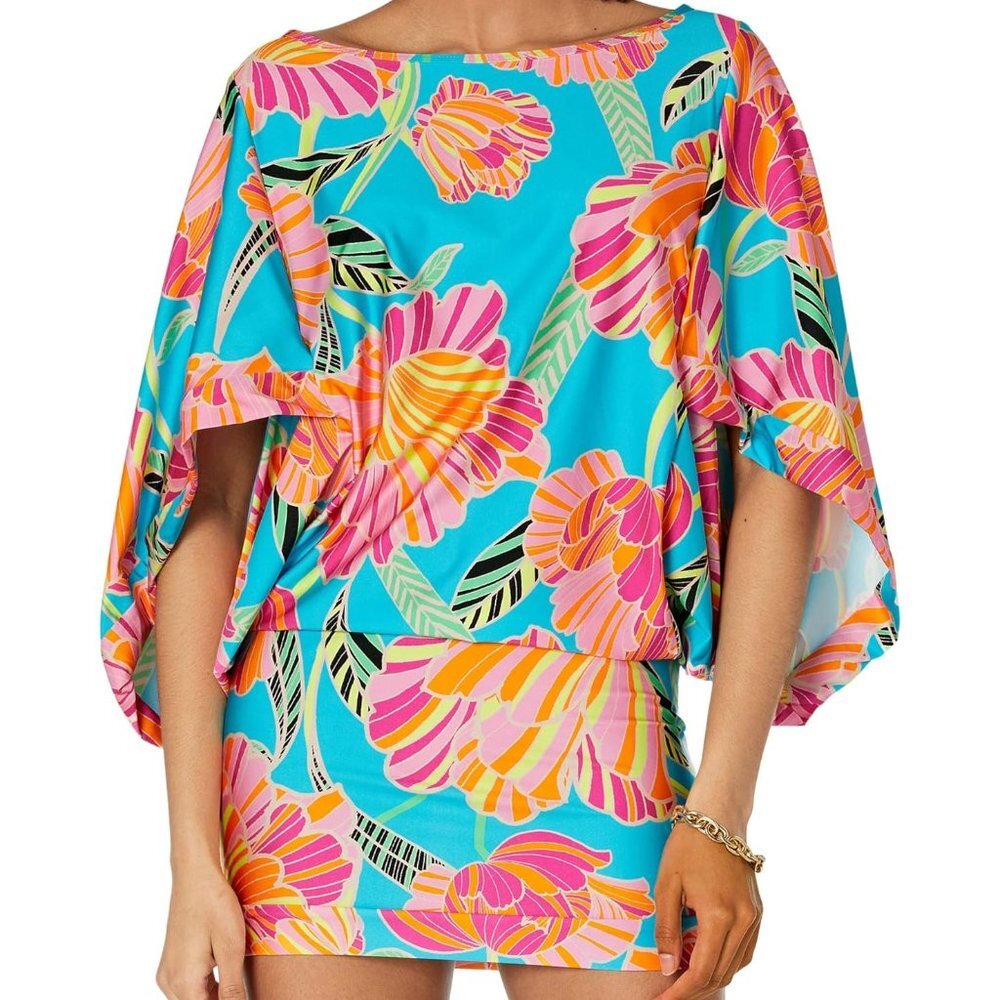 NWT Trina Turk Poppy Cascading- Sleeve Tunic Cover Up Dress
